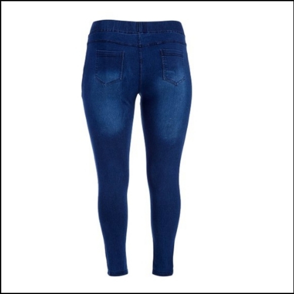 Dark Blue Distressed Jeggings - Picture 2 of 6